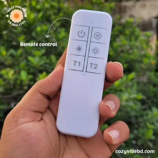 Modern Dimmable Rechargeable Wireless LED Wall Lamp - remote control info photo by cozy vibe bd shop