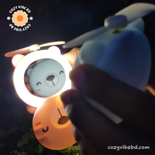 cute pocket makeup mirror with light and fan for girls 2 color variant - image by cozy vibe bd