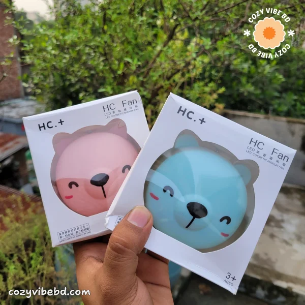 cute pocket makeup mirror with light and fan for girls showing the 2 box side by side - image by cozy vibe bd