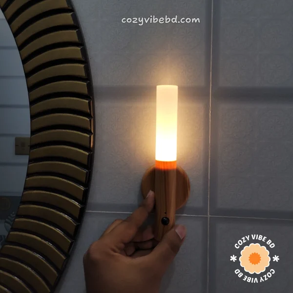 product motion sensor light - in dark place beside the mirror - image by cozy vibe bd