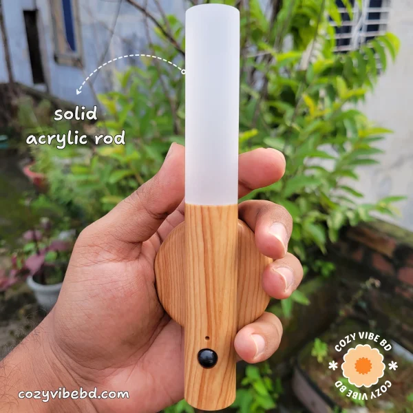 product motion sensor light - solid acrylic rod is labeled with text - image by cozy vibe bd